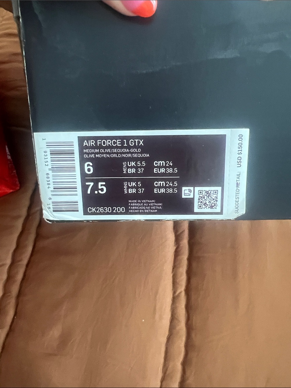 Nike Air Force 1 GTX Box Label - Olive/Gold